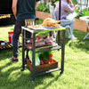 Outsunny 3-Shelf Outdoor Grill Dining Cart with Stainless Steel Tabletop, Pizza Oven Stand with 3 Hooks, Side Handle, BBQ Movable Food Prep Table with 4 Wheels for Backyard Party