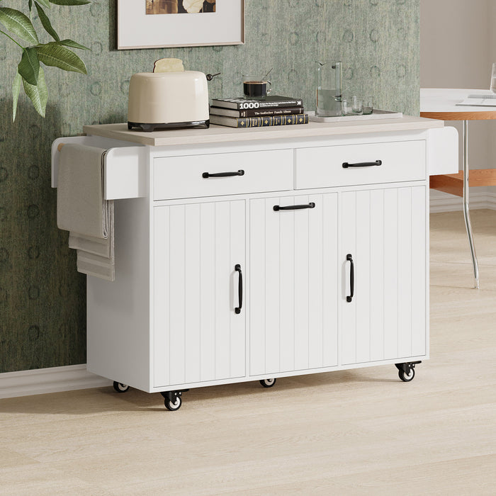 Nathan Kitchen Island With Tilt-out Trash Cabinet And Storage - White