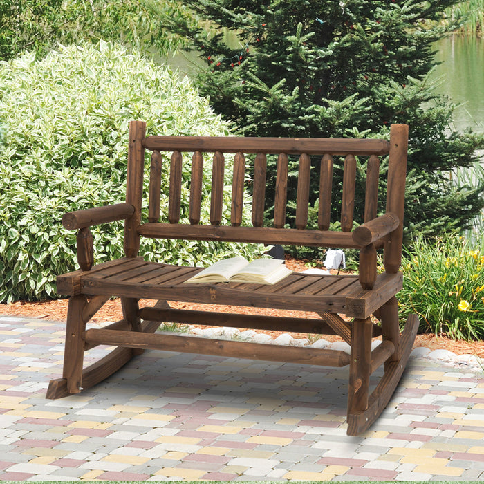 Outsunny 2-person Outdoor Rocking Chair With Slat Design Carbonized Colour
