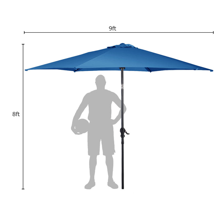 Costway 9FT Patio Umbrella Patio Market Steel Tilt W/ Crank Outdoor Yard Garden Blue