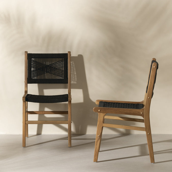 Agave Woven Rope & Teak Dining Chair Set of 2 - Black & Natural
