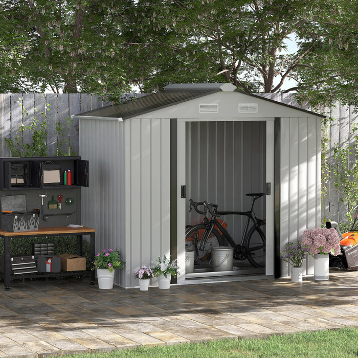Outsunny 7' X 4' X 6' Garden Storage Shed Outdoor Patio Yard Metal Tool Storage House W/ Steel Floor Foundation And Double Doors Silver