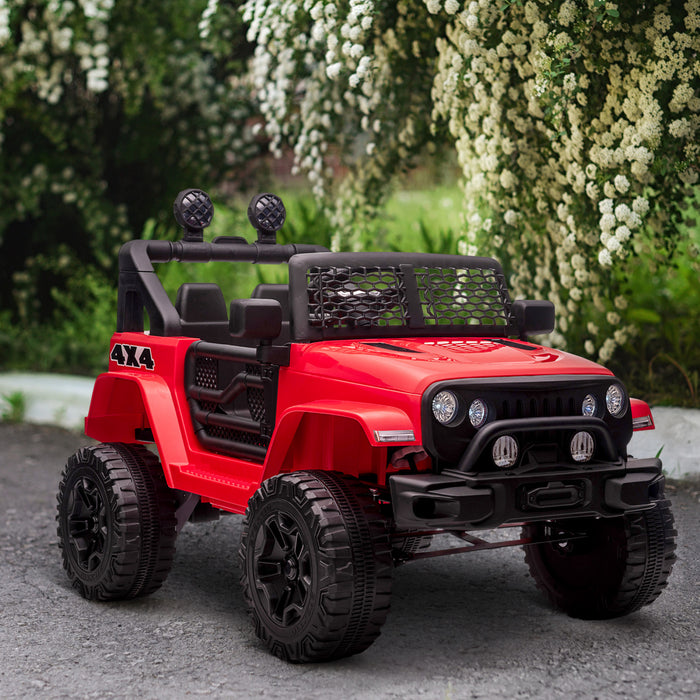 Aosom 12v Ride On Car Off Road Truck For Kids Suv Electric Battery Powered With Remote Control, Adjustable Speed, Red