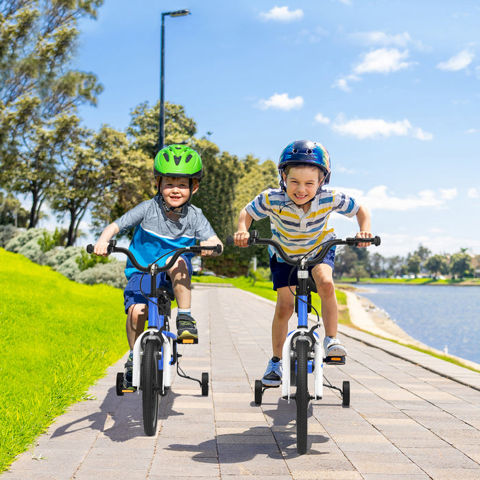 Costway 16\" Kid's Bike With Removable Training Wheels & Basket For 4-7 Years Old Blue