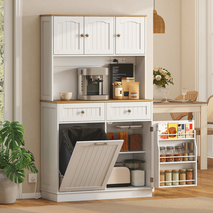 HOMCOM 68\" Pantry Cabinet, Kitchen Cabinet with Charging Station, White