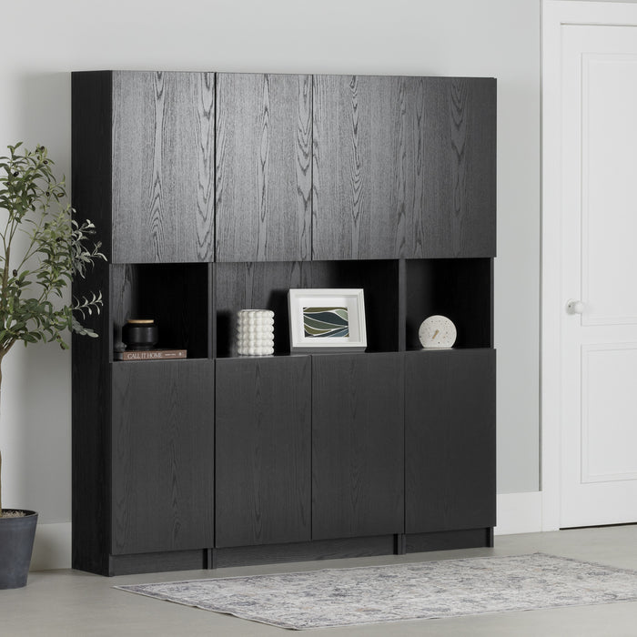 Liora Set Of Bookcase And 2 2-door Narrow Bookcases - Black Oak 