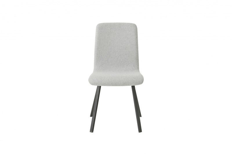 Modern Dining Chair With Light Grey Fabric Upholstery With Black Metal Base