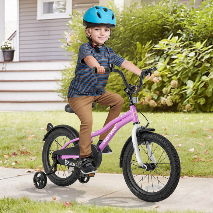 Costway 16\" Kids Bike For 4-7 Years Old Boys & Girls With Adjustable Seat Handbrake Reflectors Purple