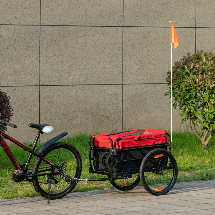 Aosom Bike Cargo Trailer & Wagon Cart, Multi-use Garden Cart With Removable Box, 20'' Big Wheels, Reflectors, Hitch And Handle, Red