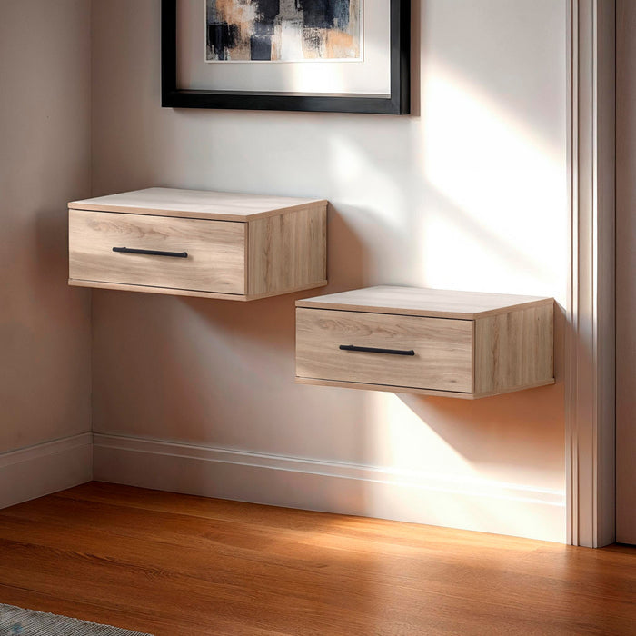 Primo Set Of 2 Floating Nightstands With 1 Drawer - Rustic Oak 