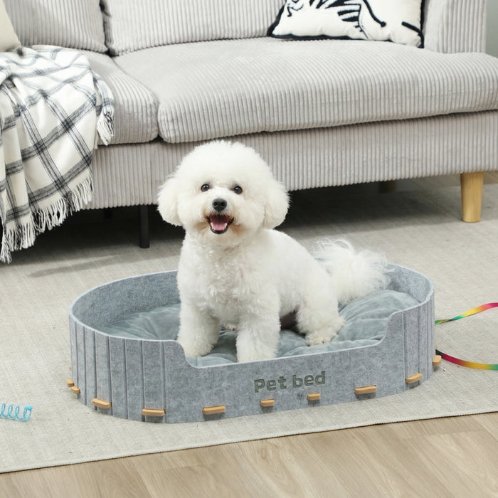PawHut Dog Bed, Cat Bed with Sides and Washable Removable Cushion, Scratch-Resistant, Felt Cat Couch Sofa for Kittens and Small Medium Dogs, Grey