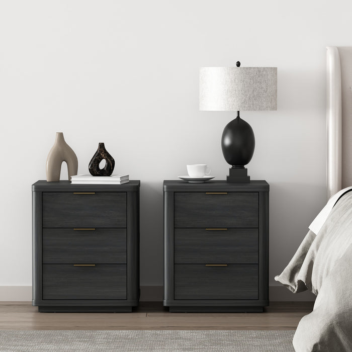 Evelyn Modern 20\" Nightstand in Charcoal Gray (3-Drawer) - Set of 2