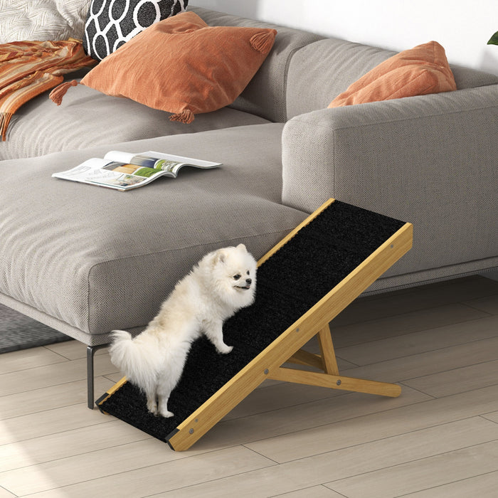 Pawhut Dog Ramp, 33\" Wooden Pet Ramp For Bed And Couch, Foldable Dog Ramp With 4-level Adjustable Height For Small And Medium Dogs, Natural Wood