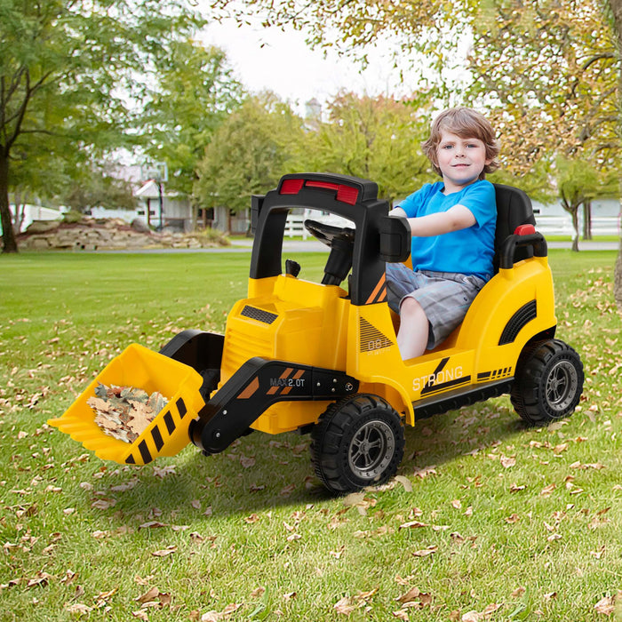 Costway 12v Kids Ride On Construction Tractor With Horn & Music & Tail Led Lights Yellow
