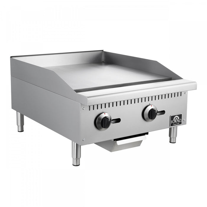FORNO Commerciale 24 Inch Gas Griddle, 2 Burners, 60,000 BTUs, Stainless Steel - FCMGG0055-24