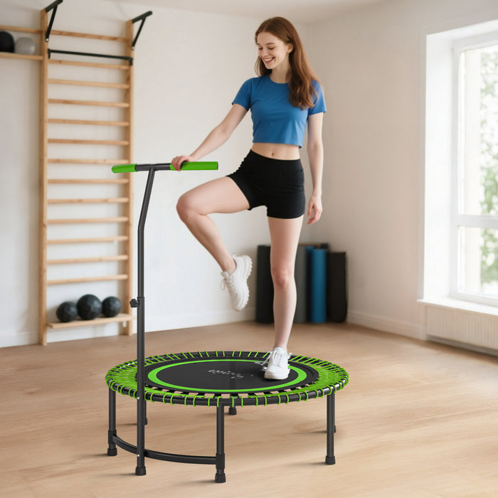 Soozier 45\" Rebounder Trampoline for Adults, Mini Fitness Trampoline Bungee Rebounder with 5-Level Adjustable Handle, Indoor Outdoor Jumping Cardio Trainer, Max Load 450LBS, Green