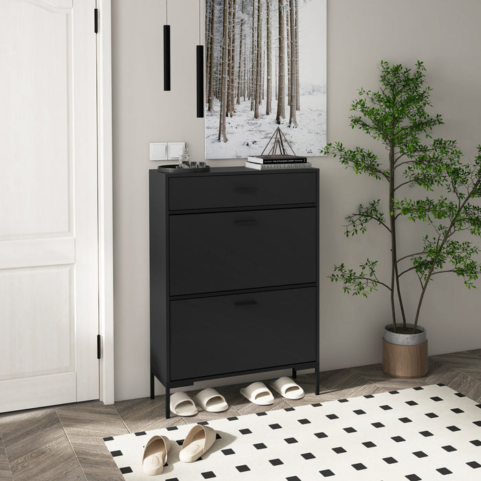 HOMCOM Shoe Storage Cabinet Modern Shoe Storage Organizer with Flip Doors