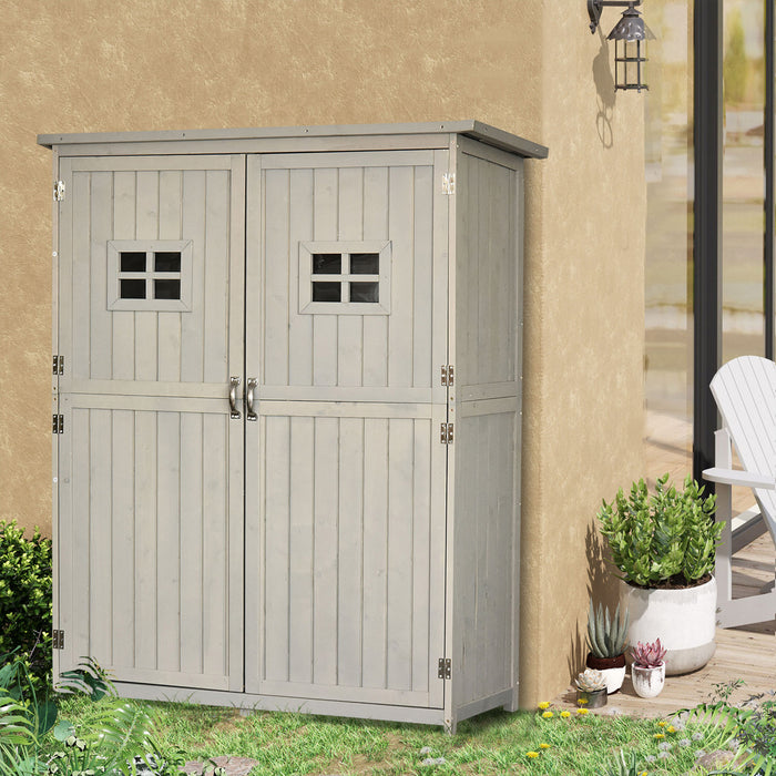 Outsunny 4 X 1.5ft Wooden Garden Shed With Two Windows, Outdoor Tool Storage Cabinet Organizer, Double Door, Grey