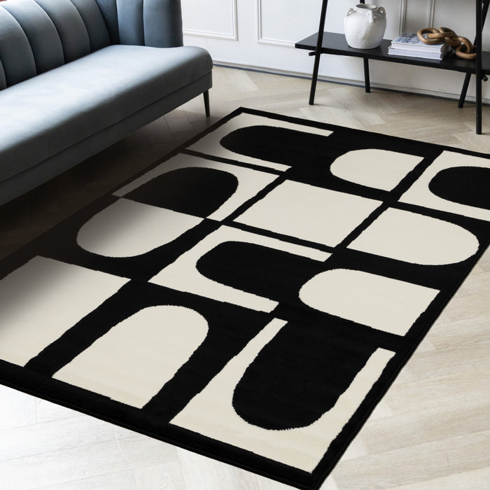 Florence Black White Dynamic Geometric Design, 7'9\" x 10'6\" Indoor Area Rug