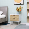 HOMCOM Nightstand with 2 Drawers and Steel Frame, Side Table, White