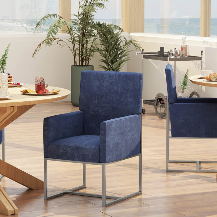 Element Modern Velvet Metal Dining Chair in Blue - Set of 2