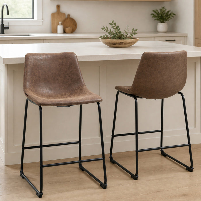 HOMCOM Bar Stools Set of 2, Counter Height Barstools with Back
