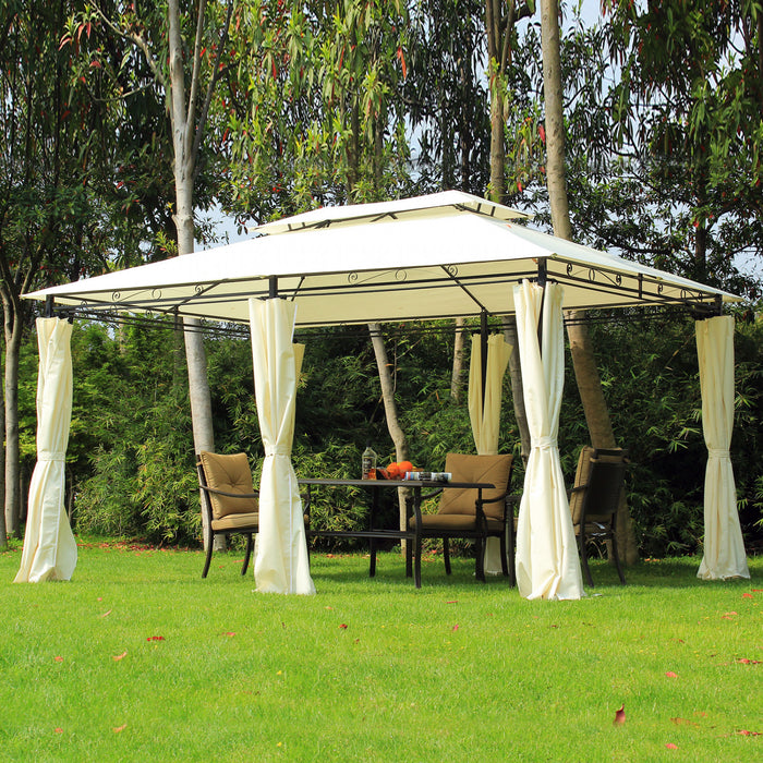 Outsunny 13'l X 10'w X 8.7'h Patio Gazebo Outdoor 2-tiers Garden Canopy Yard Sunshade Shelter With Curtains Cream White