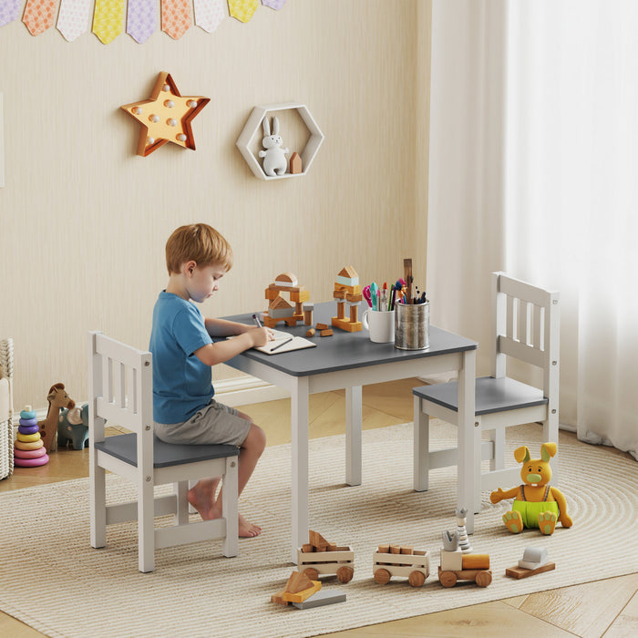 Qaba Kids Table and Chairs Set, Toddler Table and 2 Chair Set for Activity, Art, Craft, Reading, Learning, for Bedroom, Nursery, Classroom, Living Room, for 3-8 Years, Grey