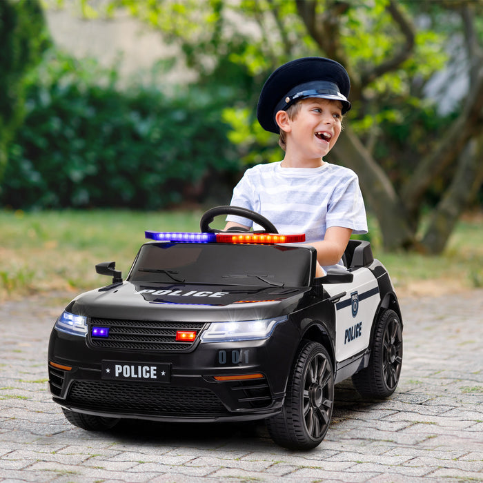 Qaba 12v Electric Car For Kids, Battery Powered Ride-On Kids Car Police Car With Remote Control, 4 Spring Suspension Wheels, Transport Wheel, Siren, Music, Light, Horn, Black