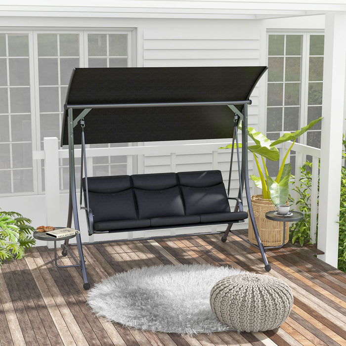 Outsunny 3 Seat Outdoor Swing Bench With Adjustable Canopy, Coffee Tables