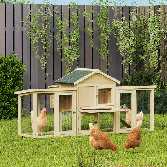 PawHut 80\" Chicken Coop, Wooden Hen House Large Rabbit Hutch Poultry Cage Pen with Nesting Box, Run, Ramp, Drawer, for Outdoor Backyard Garden
