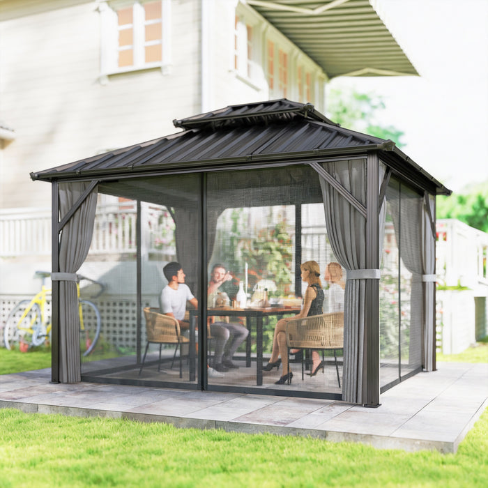 Outsunny 10' x 12' Hardtop Gazebo Canopy with Double Galvanized Steel Roof