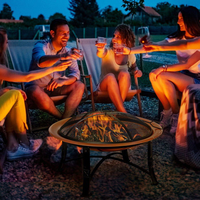 Outsunny 30\" Outdoor Fire Pit, Potable Fire Pit W/ Lid, Bronze