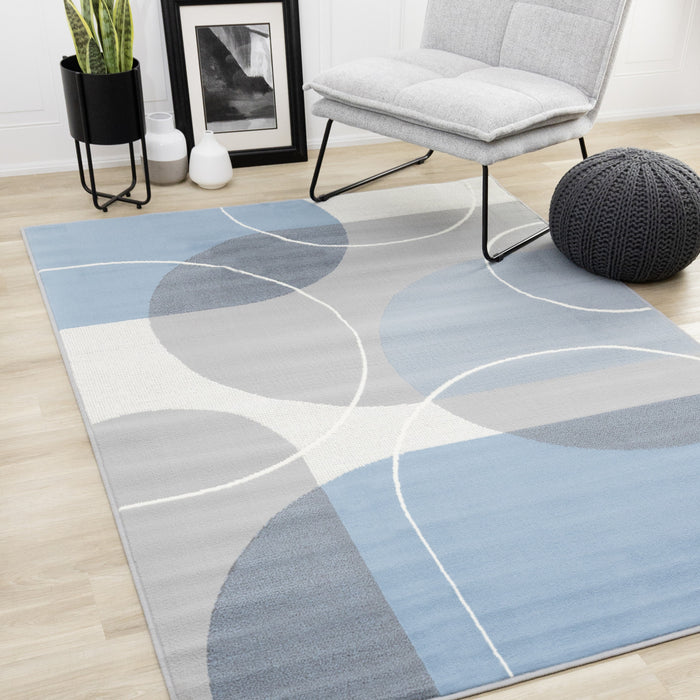 Forte Blue Grey White Half-Circles Geometric Area Rug - 5'3\" x 7'5\"