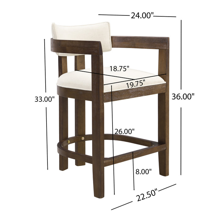 Lucas 26\" Rubberwood Counter Height Bar Stool with Upholstered Seating Set of 2,Walnut Dining Chair