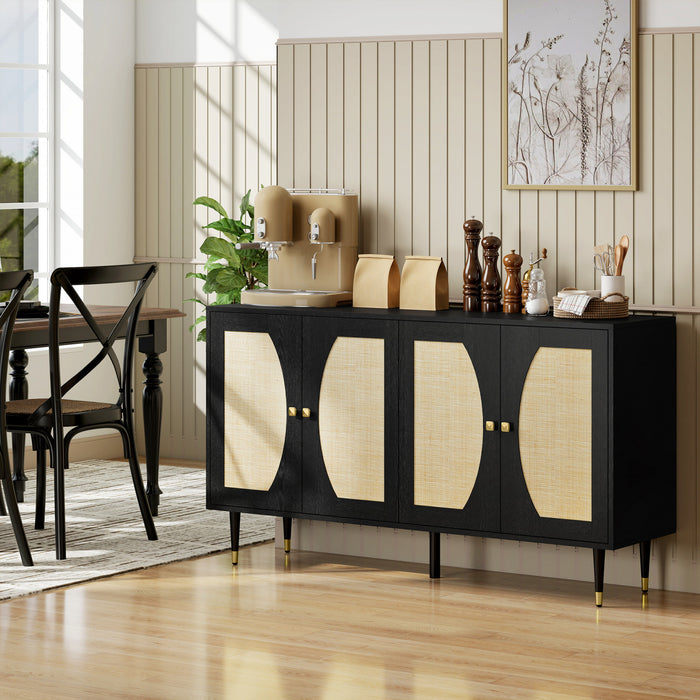 HOMCOM Boho Sideboard, Buffet Cabinet with Adjustable Shelves, Black