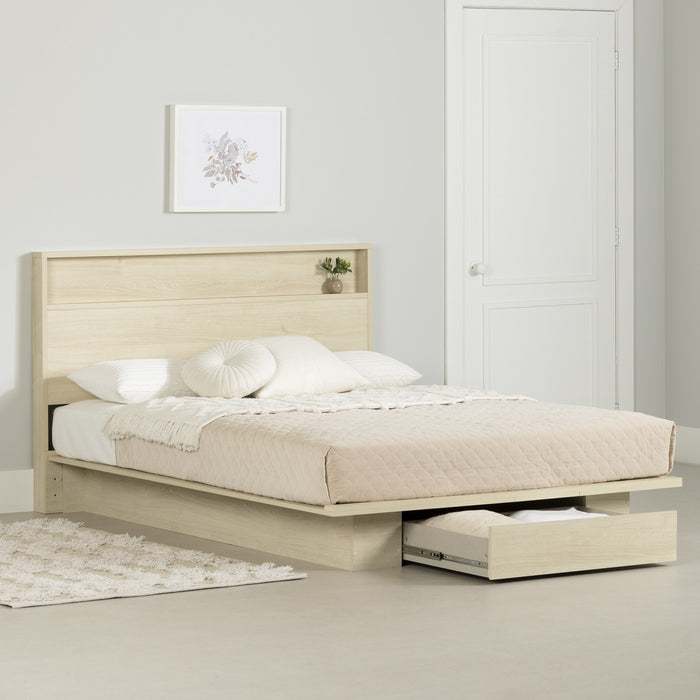 Fusion Platform Bed And Headboard With Storage Shelf Set Bleached Oak - South Shore