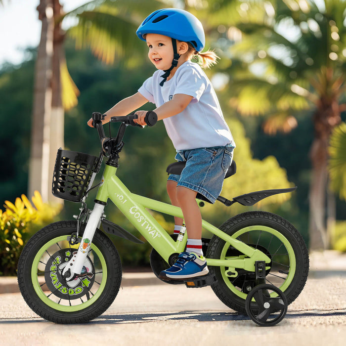 Costway 12\" Kid's Bike For 3-4 With Height-adjustable Handlebar & Saddle Handbrake Green