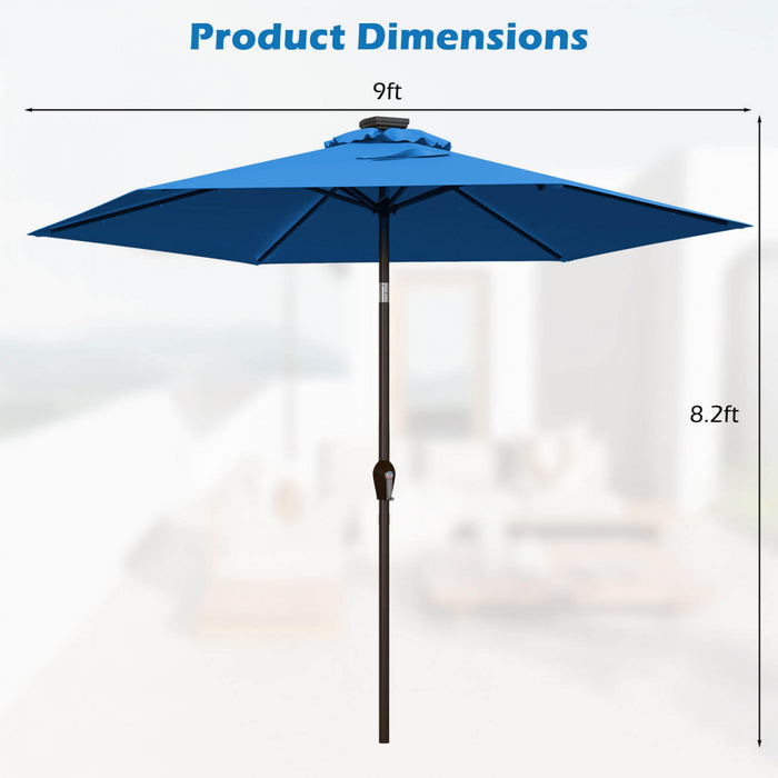 Costway 9FT Patio Solar Umbrella LED Steel Tilt W/ Crank Blue