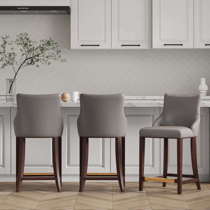 Shubert Modern Wood Upholstered Counter Stool in Dark Taupe - Set of 3