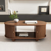 Ethan Oval Coffee Table with Sliding Doors and Hidden Storage,Dark Wood | Ethan table basse ovale – table basse avec portes coulissantes et rangement cache, bois fonce