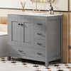 Derek 36 Inch Modern Bathroom Vanity with Ceramic Sink & Multi Storage, Grey | Meuble de salle de bain moderne Derek 36 pouces avec lavabo ceramique et rangement multiple, gris