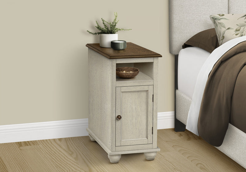 Accent Side End Table Bedroom Nightstand Narrow Storage Antique White Veneer Brown Veneer Traditional