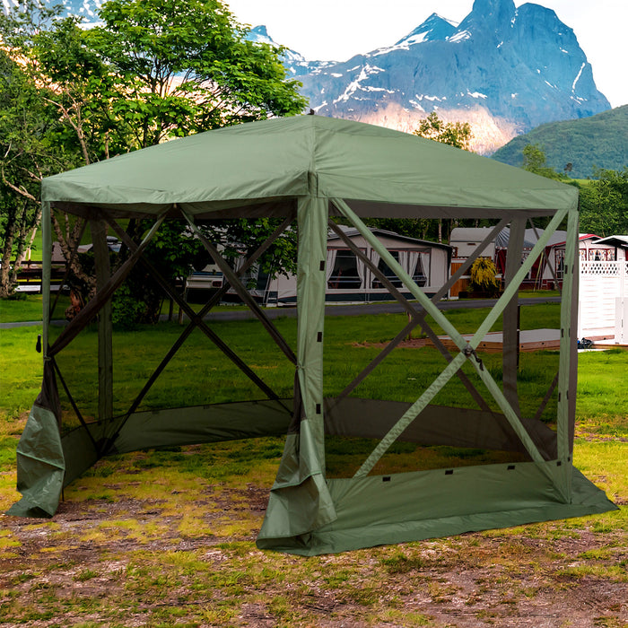 Outsunny 12' X 12' Hexagon Automatic Pop Up Screen Tents Camping Shelter Picnic Canopy Outdoor Sun Shade W/ Mesh Sidewalls And Carry Bag Green