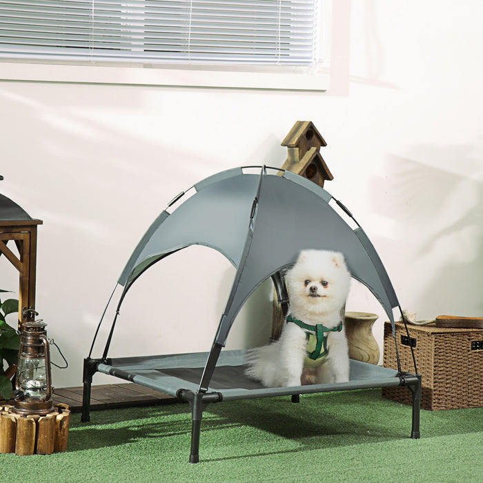 Pawhut Elevated Cooling Pet Bed Portable Raised Dog Cot With Canopy For Medium Sized Dogs, Indoor & Outdoor, 30\"x 24\"x 29\", Grey