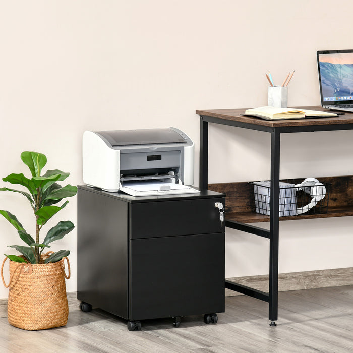 Vinsetto 2 Drawers File Cabinet On Wheels Lockable For Home Office