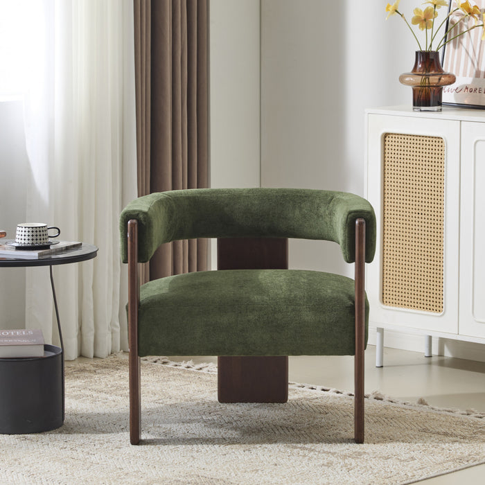 Olivia Velvet Upholstered Accent Armchair with Barrel Back Design and Rubber Wood Frame,Green Accent Chair