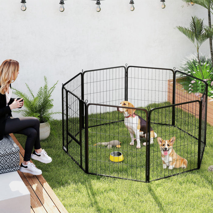 PawHut 8 Panels Dog Playpen, Portable Heavy Duty Pet Fence with Door & Strap, 31.5\"H, for Indoor Outdoor Backyard Garden, Foldable Puppy Pet Pen for Medium Dogs