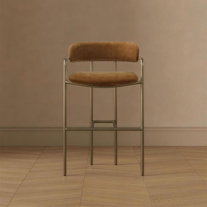 Serene Mid-Century Modern Metal Upholstered Counter Stool in Turmeric