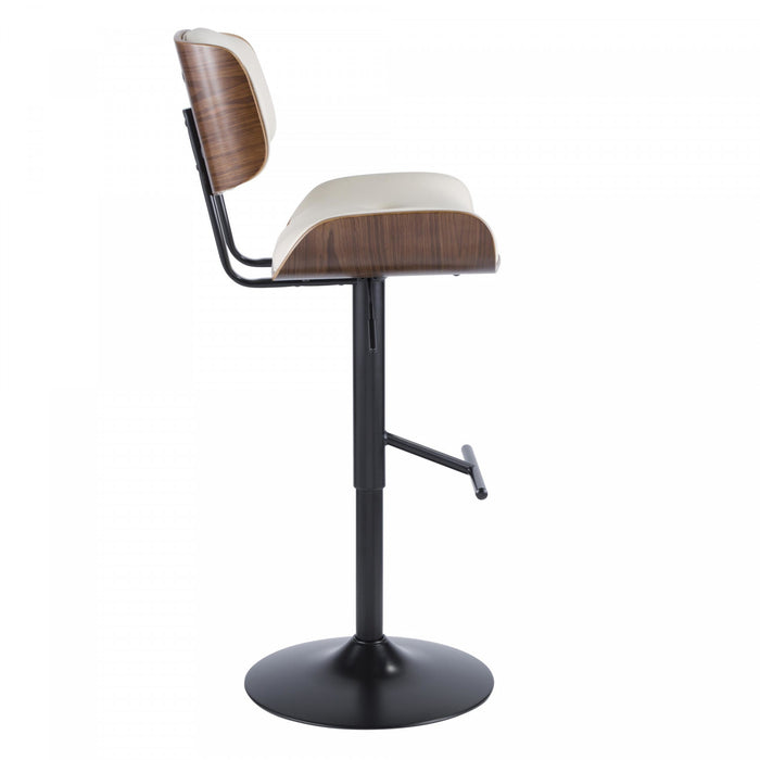 LumiSource Lombardi Faux Leather Mid-Century Modern Adjustable Barstool - Walnut/Cream